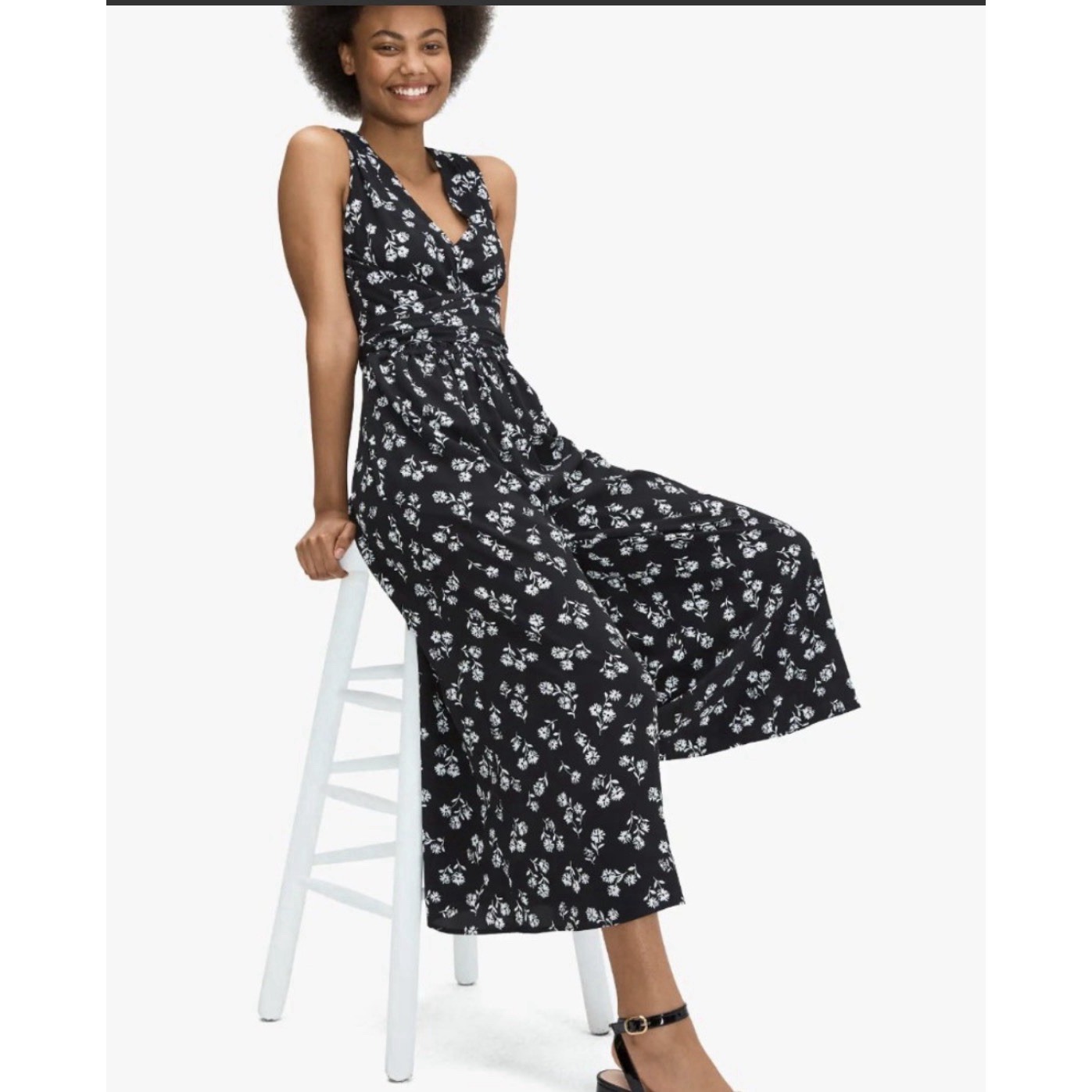 Kate Spade Dandelion Women Jumpsuit Black Floral Black & White Wide Leg Size 16